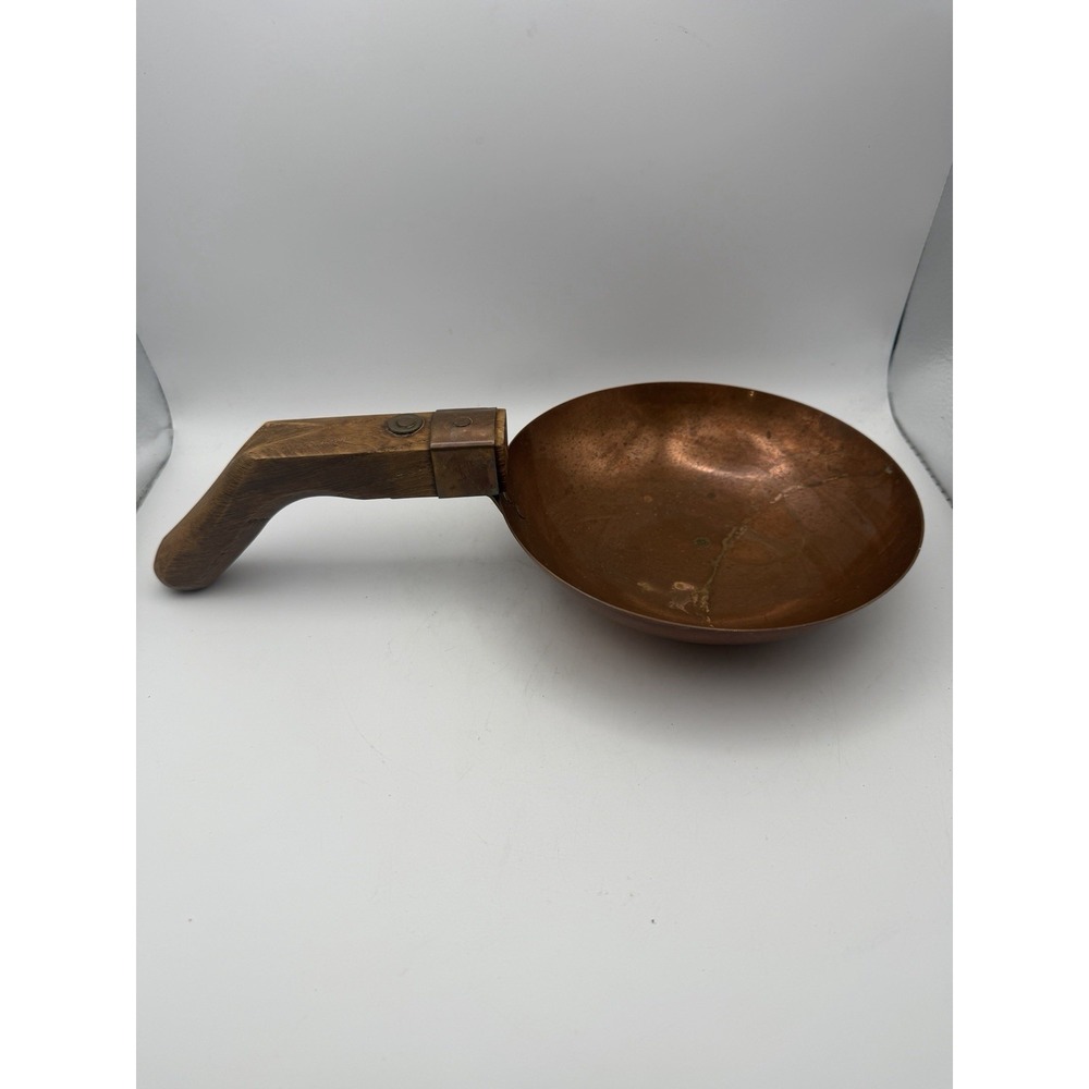 Vintage Copper Zabaglione Pan Wood Pistol Grip Handle Round Bottom 6.5" Bowl